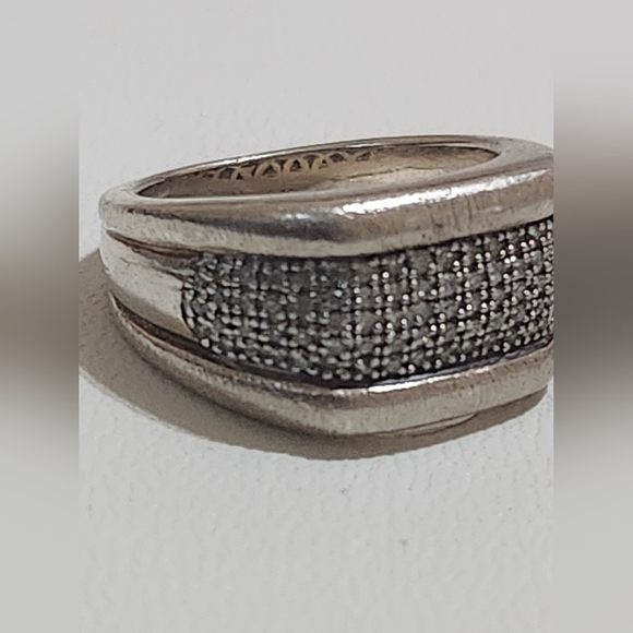 Vintage JWBR Sterling Silver & Natural Diamond Pavé Wide Band Ring - Picture 2 of 12